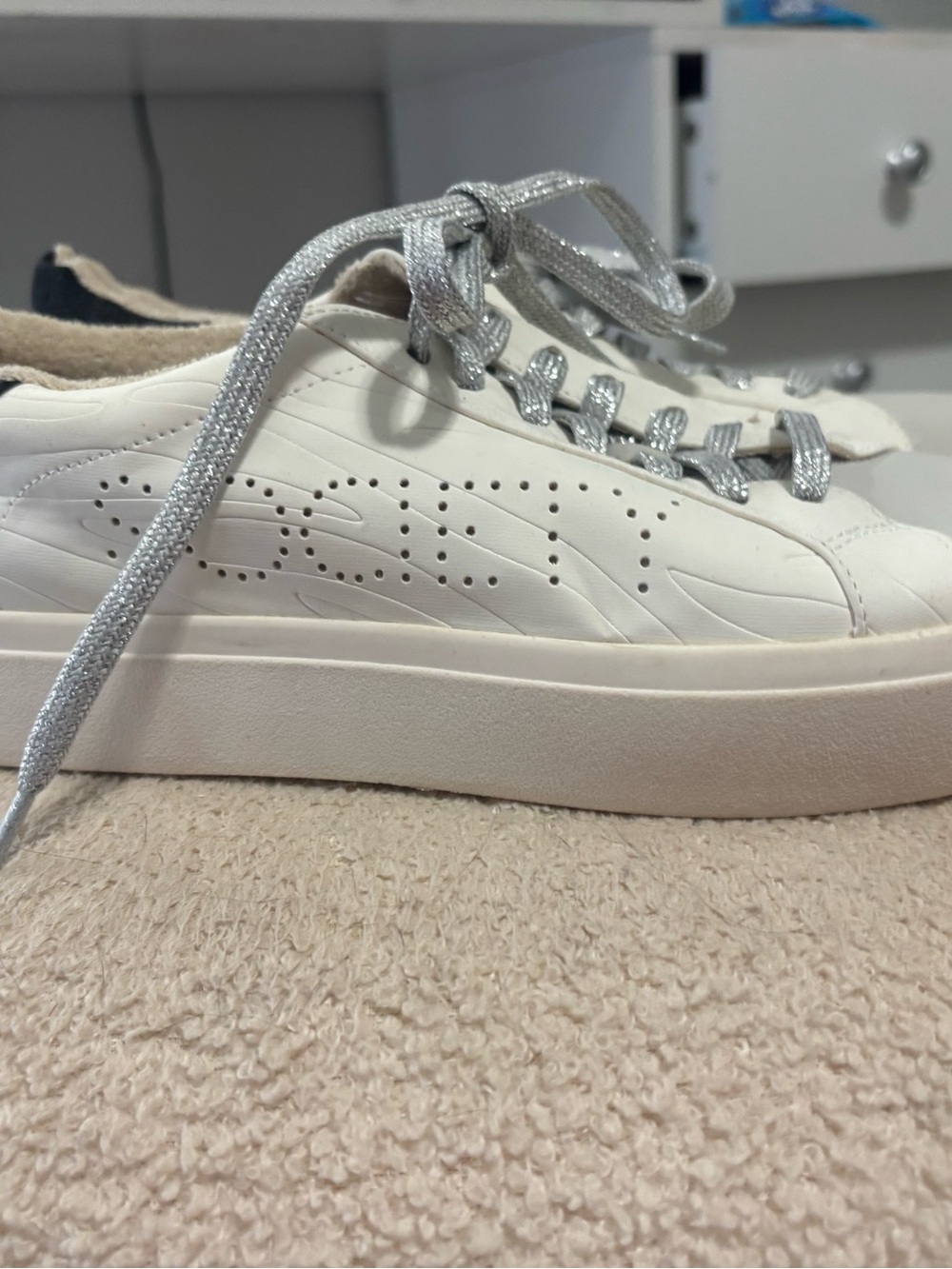 White Women's Platform Sneaker with Silver Laces